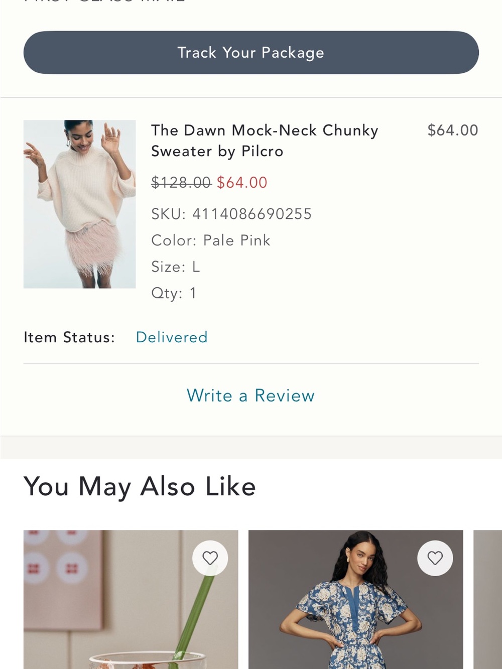 Pilcro Pale Pink Mock-Neck Chunky Sweater